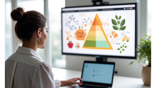 Nutrizionista che conduce un webinar con slide sullo sfondo